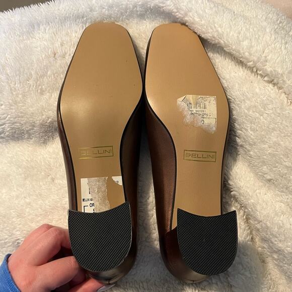 NWT VTG BELLINI Copper Asymmetric 90s Metallic Leather Spool Block Heels Sz 8.5 - Picture 8 of 8